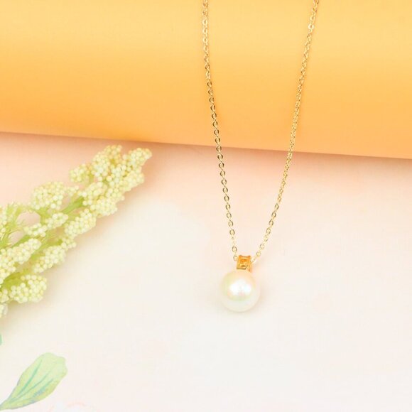 "Rose Gold Necklace with Classic Pearl Pendant and Crystal Detail, XPNL1886 - Picture 11 of 12